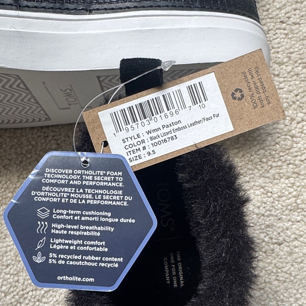 Toms Paxton Black Faux Fur Lizard Embossed Leather Slip-On Sneaker Booties 9.5 - Picture 8 of 10
